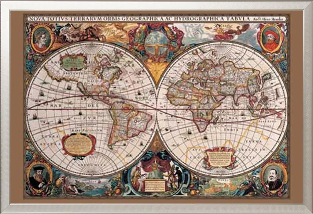 Mappa Mondo Oro Antica 17° Secolo: Cornice Argento Shinsuke Maxi