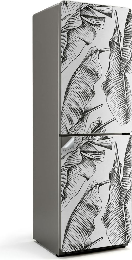 Blätter in einem künstlerischen Muster – Kühlschrank Aufkleber – Klebefolie Kühlschrank – Kühlschrank Nachbildung – Kühlschrankfolie ...