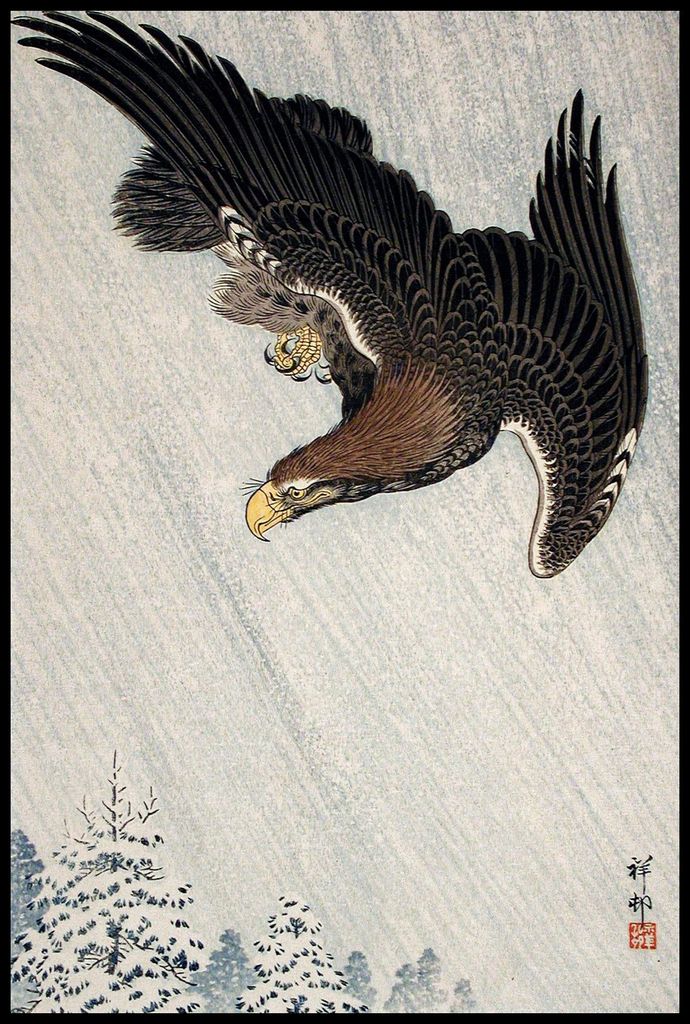 Plakat 61x91,5cm Adler fliegt im Schnee, Vintage Japanischer Koson für das Wohnzimmer