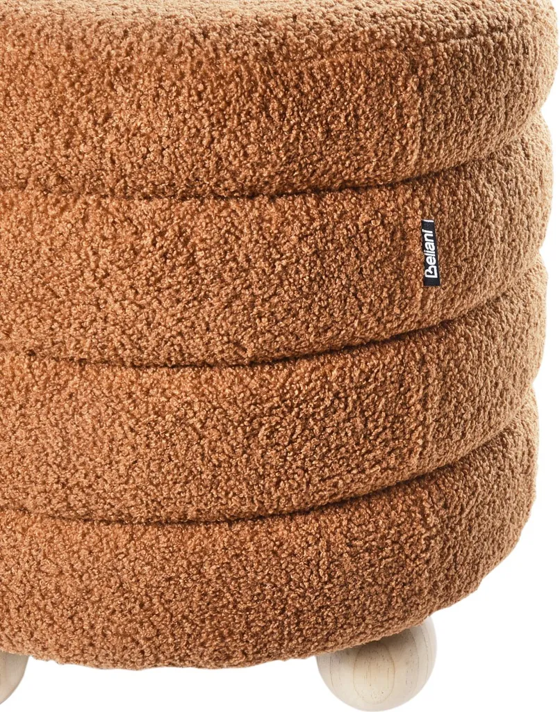Petit Tabouret Gain de Place Bouclette Brun Doré pour Salon Moderne