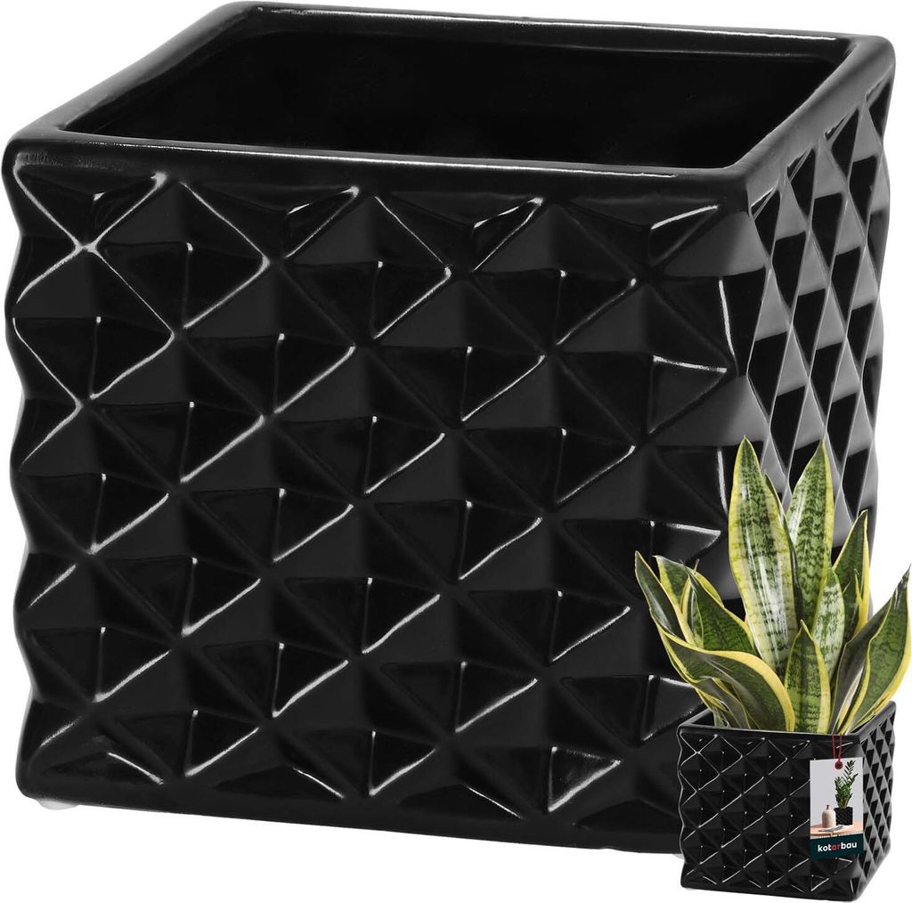 KOTARBAU® Blumentopf Keramik glasiert Quadratisch Schwarz Produktbild 