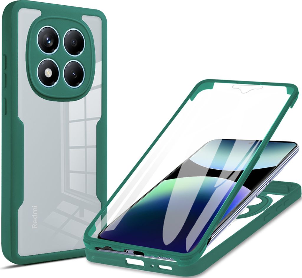 Schutzhülle für Xiaomi Redmi Note 14 Pro 4G, Eingebautem Displayschutz 360 Grad Komplettschutz Handyhülle Grün