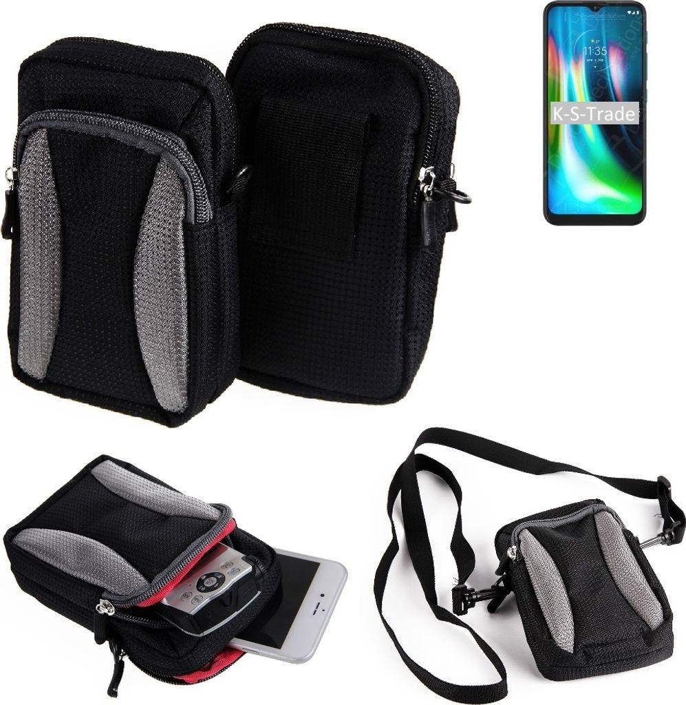 K-S-Trade Holster Schutz Hülle kompatibel mit Motorola Moto G9 Play Handy Hülle Gürteltasche Umhängetasche mit Zusatzfach schwarz
