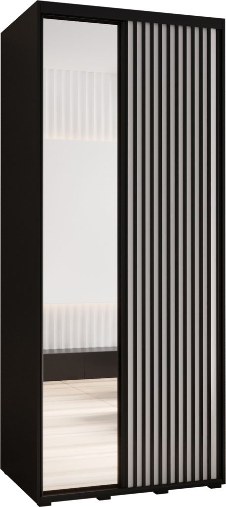 MEBLE KRYSPOL Lanko 2 Schrank mit 2 Schiebetüren - 235,2x120x60 cm - Schwarz Weiß Schwarz
