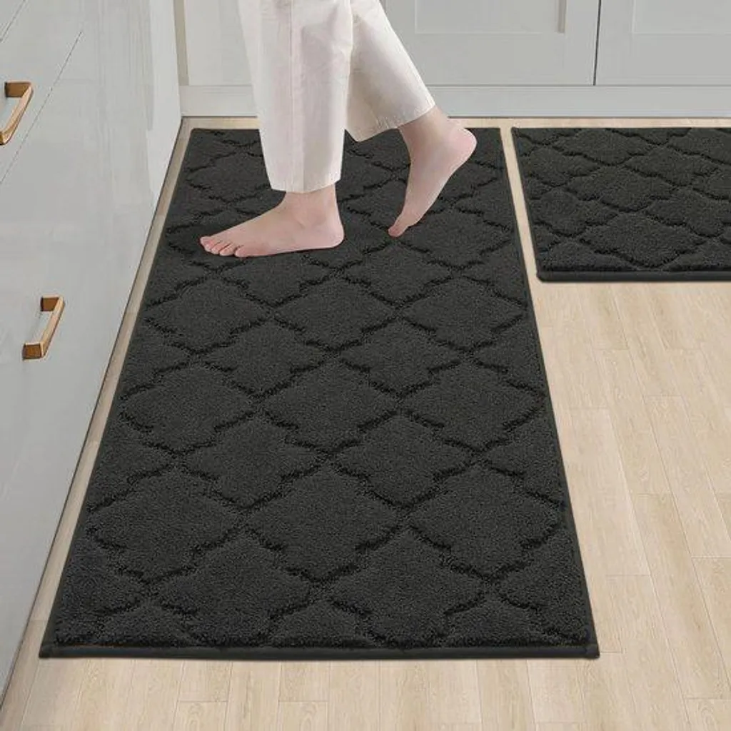 Tapis de cuisine anti-glisse noir lavable 2 pièces pour sols sécurisés