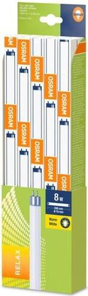 A product package containing multiple fluorescent light bulbs.