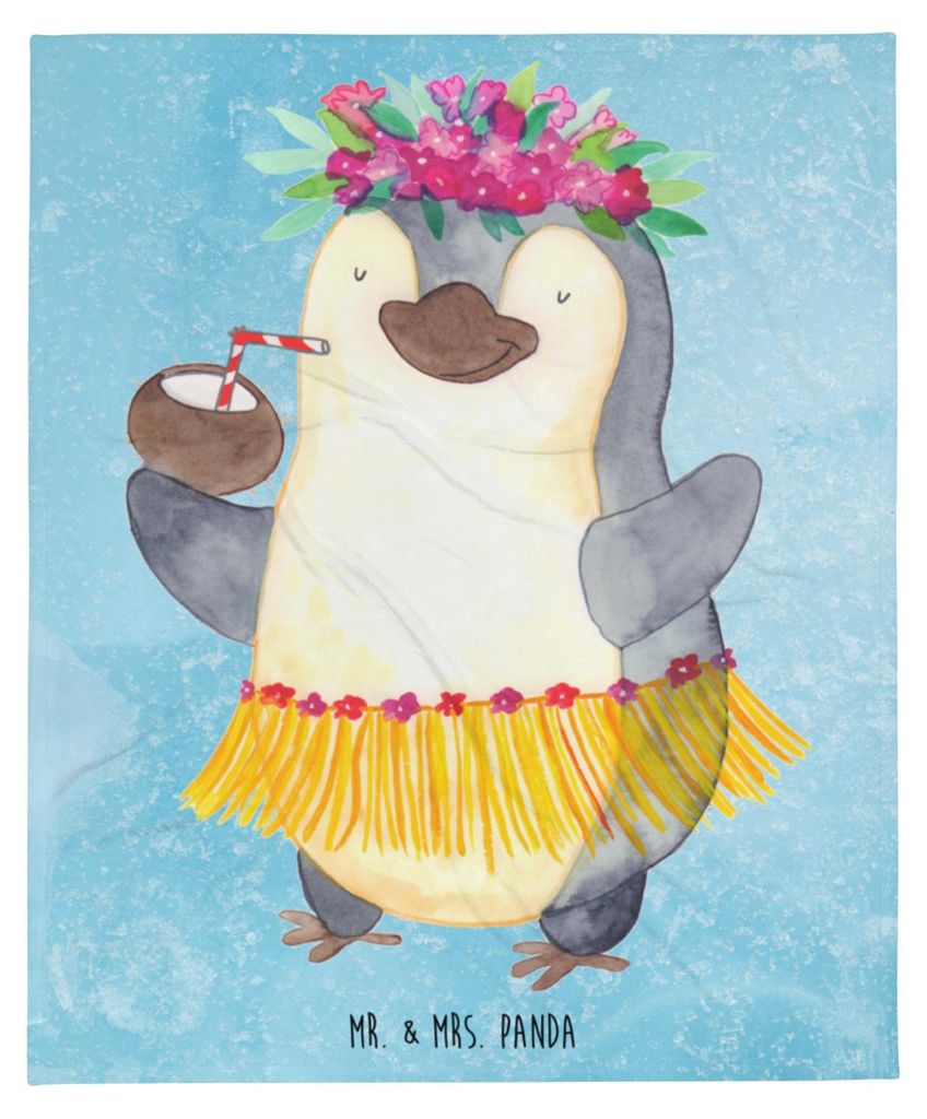 Mr. & Mrs. Panda Tagesdecke Pinguin Kokosnuss - Eisblau - Geschenk, Hawaii, Urlaub, Kuscheldecke, Erholt, Bettdecke, Winterdecke, Sofaüberwurf, Pi...