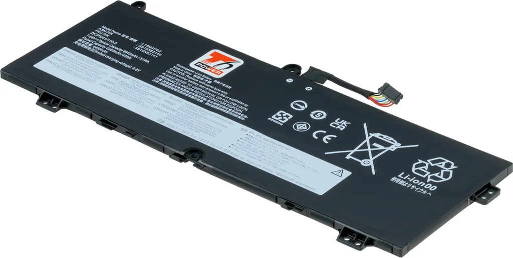 Batteria T6 Power per Lenovo ThinkPad C13 Yoga Gen 1 Chromebook 20UX, Li-Poly, 7,68 V, 6642 mAh (51 Wh), nero