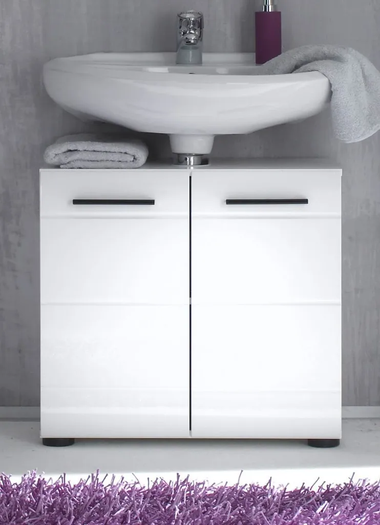Meuble sous lavabo blanc laqué pour rangement salle de bain - 15