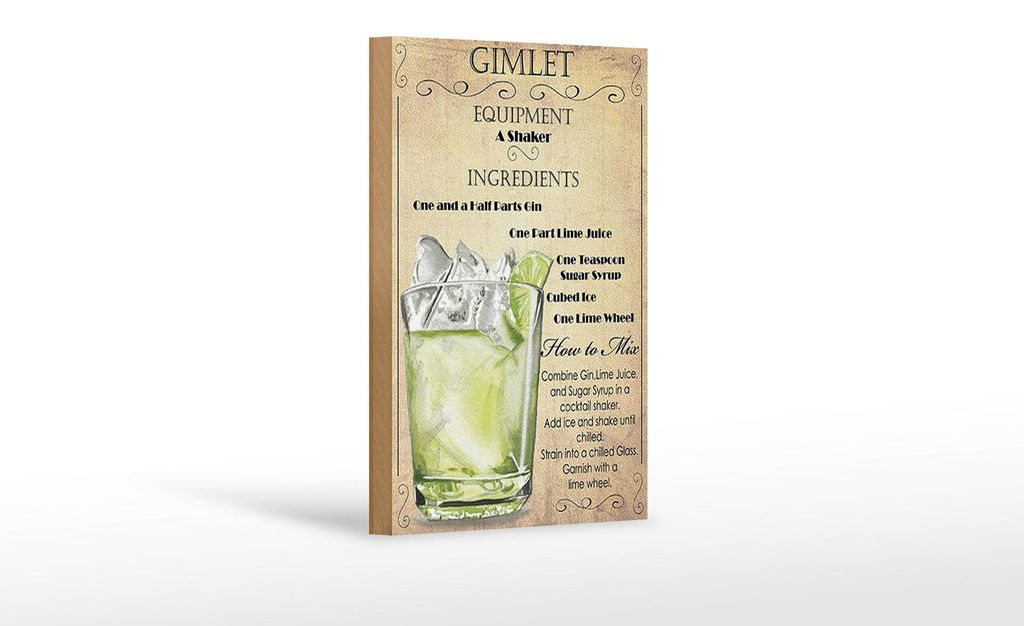 Holzschild Alkohol 12x18cm Gimlet Equipment ingredients