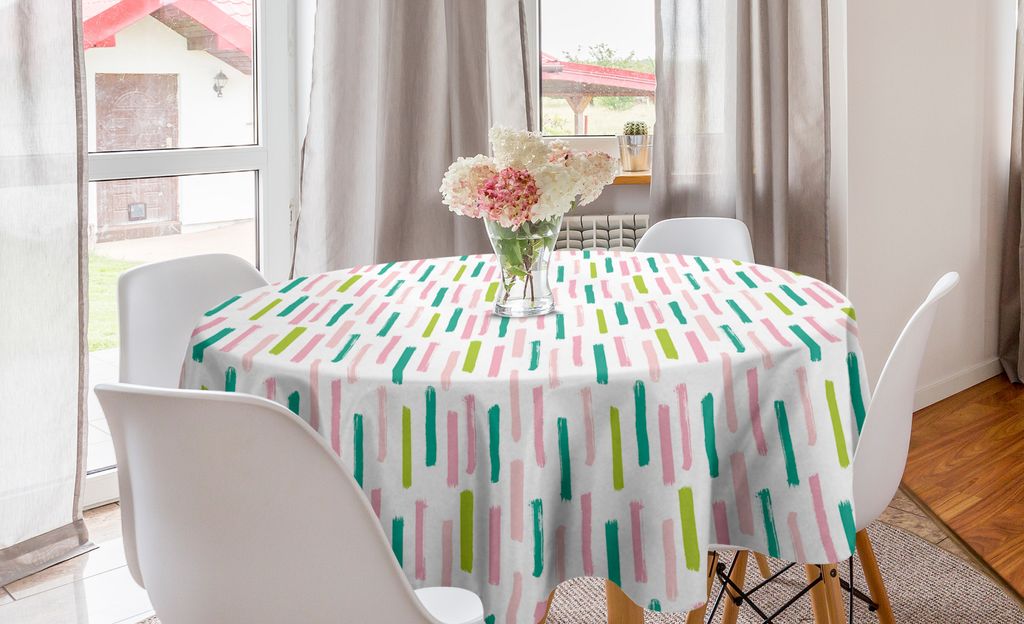ABAKUHAUS Abstrakt Runde Tischdecke, Scratchy Raue Strokes, Kreis Tischdecke Abdeckung für Esszimmer Küche Dekoration, 150 cm, Pale Pink Jade-Grün