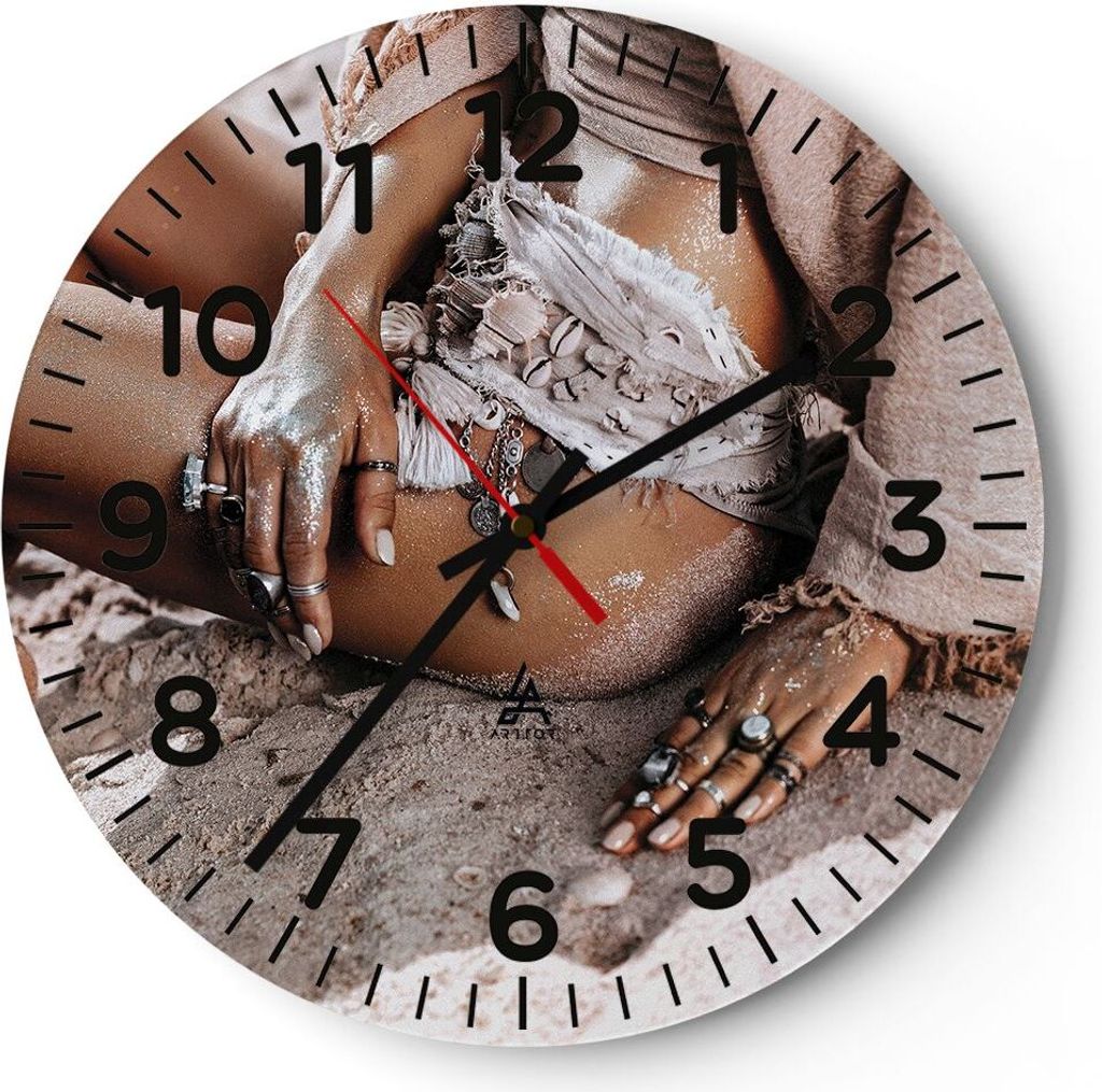 Wanduhr - Rund - Glasuhr - Sand Frau Schmuck - 40x40cm - Produktbild 