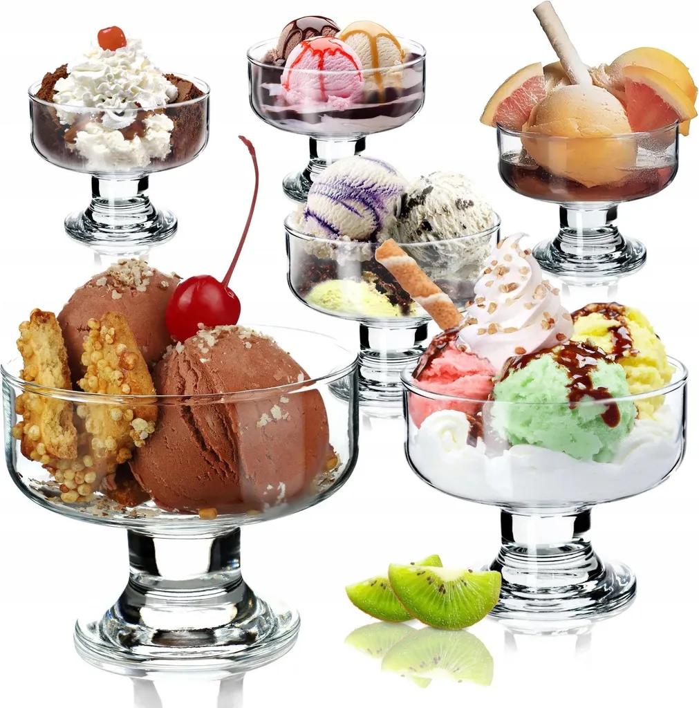 Set 6 Coppe Gelato in Vetro 180ml - Coppette Dessert Rotonde Professionali