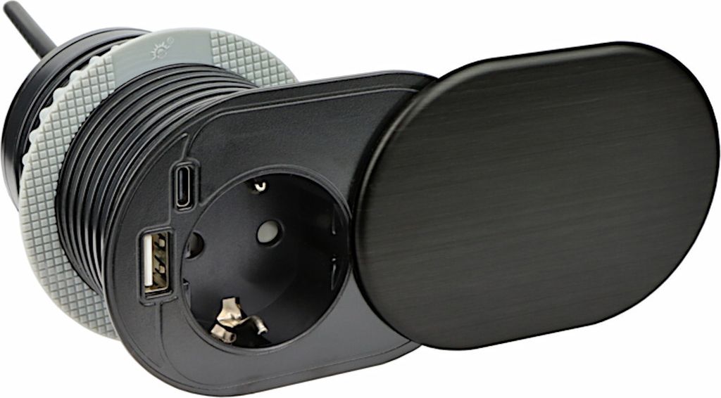 DesignLight Möbel-Einbausteckdose SLIDEBOX schwarz mit USB Produktbild 