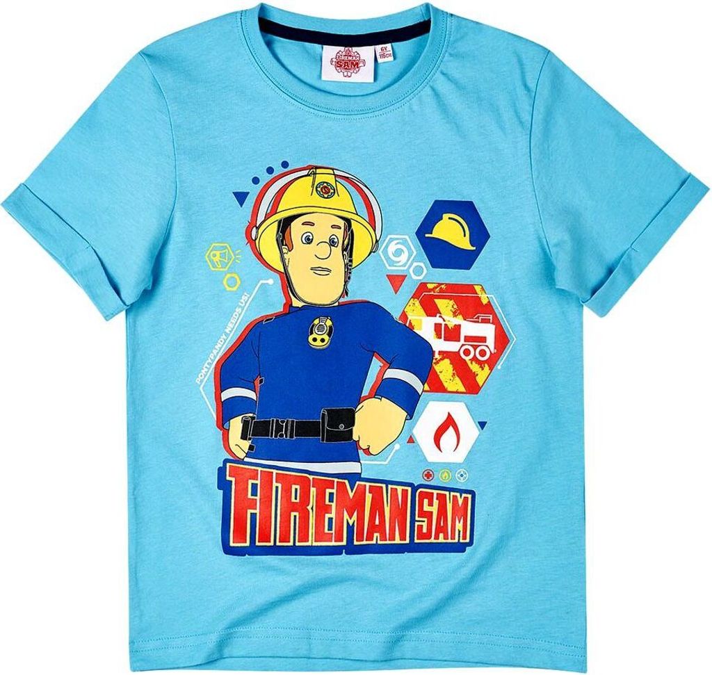T-Shirt To Rescue | Feuerwehrmann Sam | Größe 98 - 128 | Kinder Jungen Shirt, Größe:116, Farbe:Hellblau