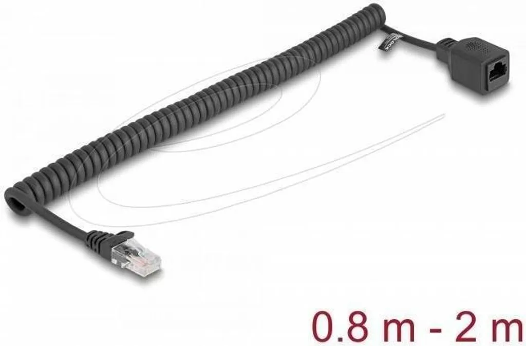 Rallonge RJ45 anti-nœuds en spirale Cat.5e UTP noir 0,8m à 2m PRO