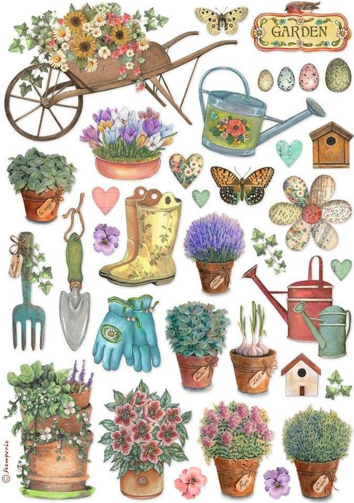 Reispapier Decoupage Bastelpapier A4 - Stamperia - Gartengeräte