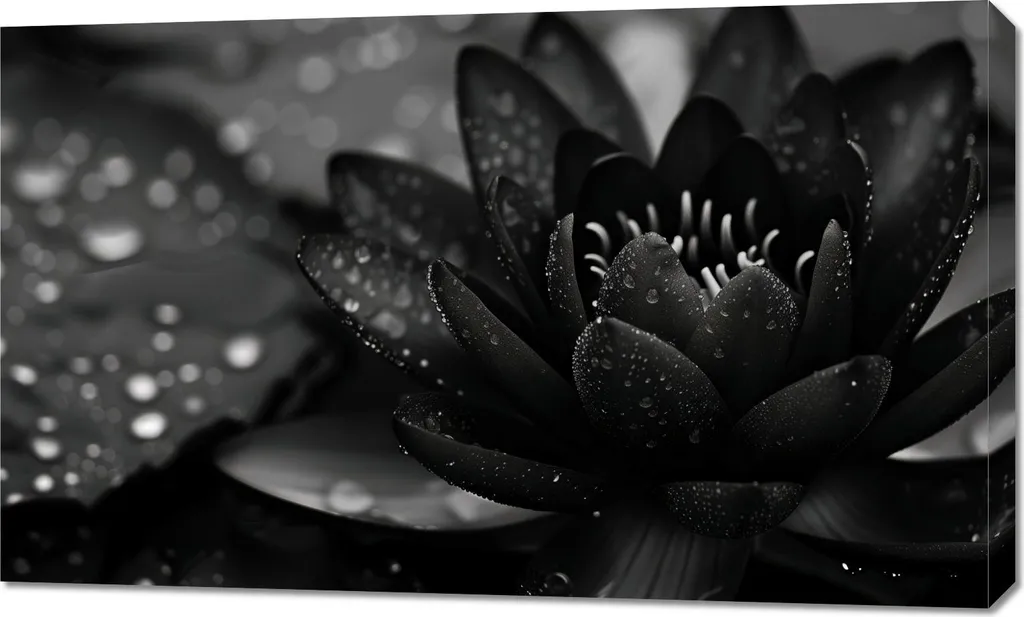 Décoration Murale Lotus Noir 100x60 cm - Tableau Moderne de Salon