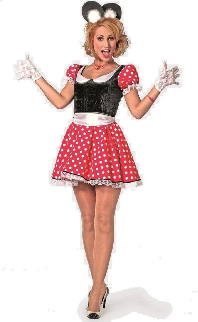 W4675-38 rot-schwarz-weiß Damen Mickymauskleid Mäusekostüm Gr.38