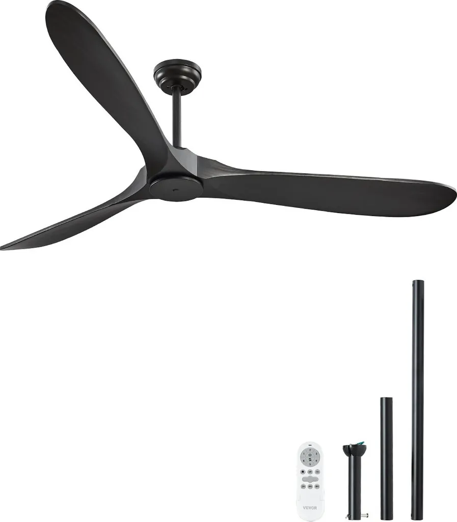 Ventilateur de plafond silencieux 180cm bois noir pour salon sans lampe