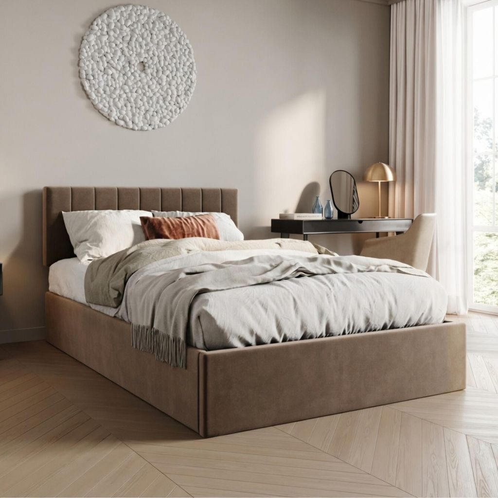 Čalouněná postel 140 x 200 cm s úložným prostorem a roštem Obrázek produktu 