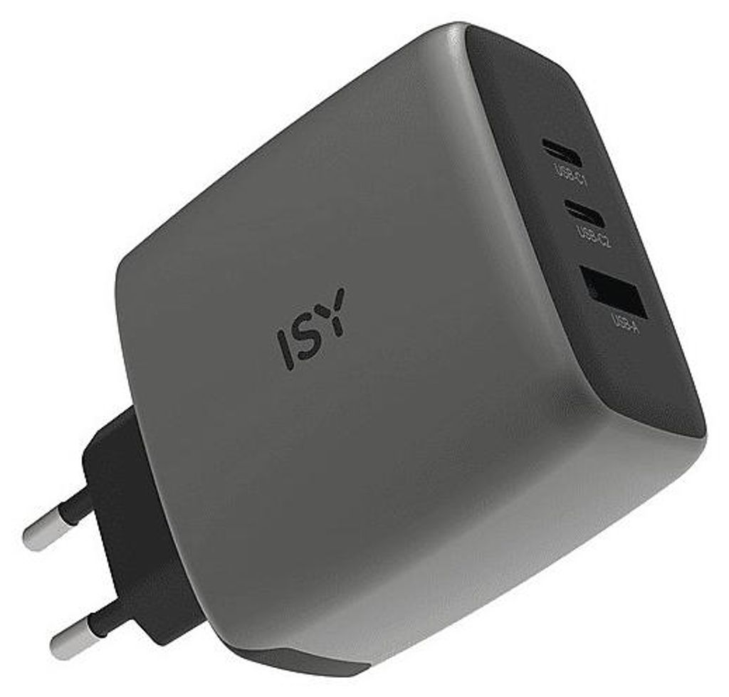 ISY GaN Ladegerät IAC-7100 100W 2x USB-C 1x USB-A Grau Produktbild 