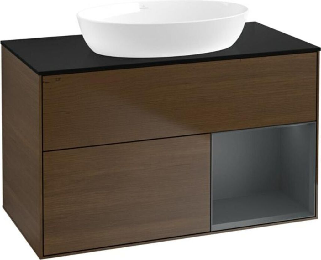 V&B Waschtischunterschrank Wandbeleuchtung Finion 100, Pl bla m, Reg md m Lac, wal ven