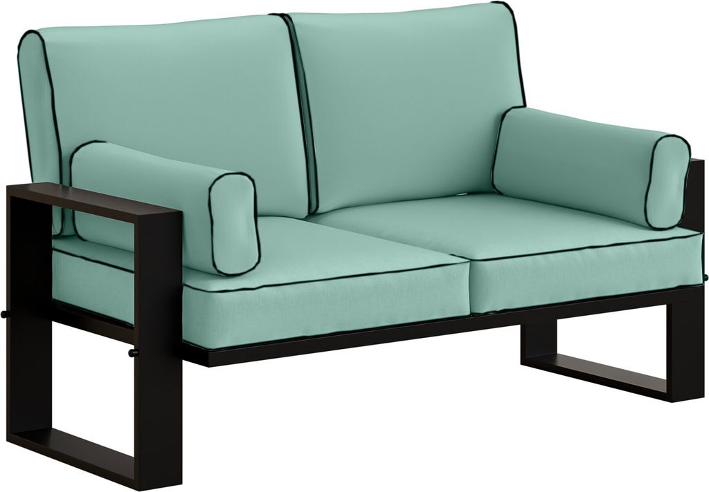 BETTSO 2-Sitzer Gartensofa türkis – Loungesofa für Garten & Terrasse, wetterfest, Metallrahmen schwarz, bequeme Polsterung
