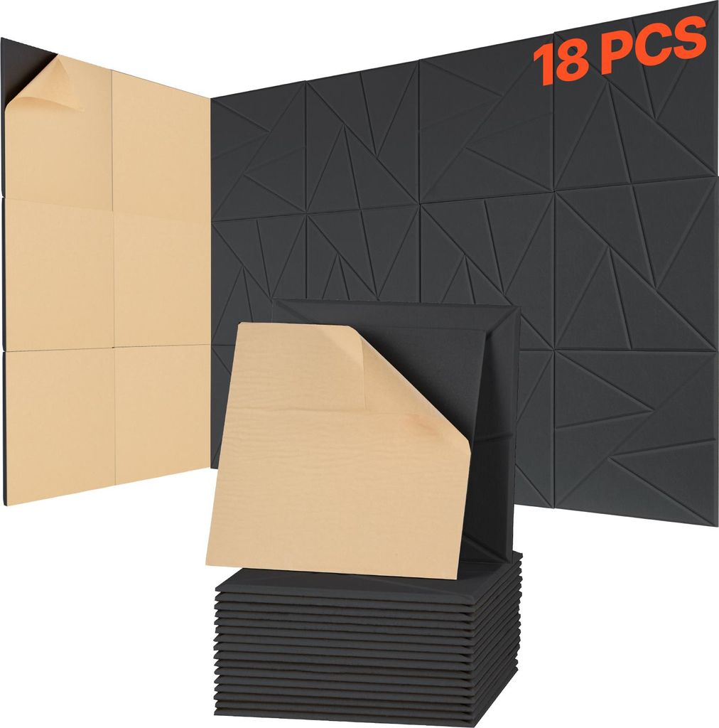 VEVOR 18er-Pack Akustikpaneele mit Selbstklebeband, 300x300x10 mm schalldichte Schaumstoffplatten, Akustik Wandpaneele aus Polyesterfaser, für Zuh...