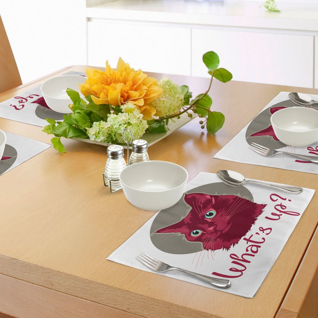 ABAKUHAUS Katze Platzmatten, Colorful Modern Artwork mit Junge Katze Portrait Fragen, was los ist Lovely Animal, Tiscjdeco aus Farbfesten Stoff fü...