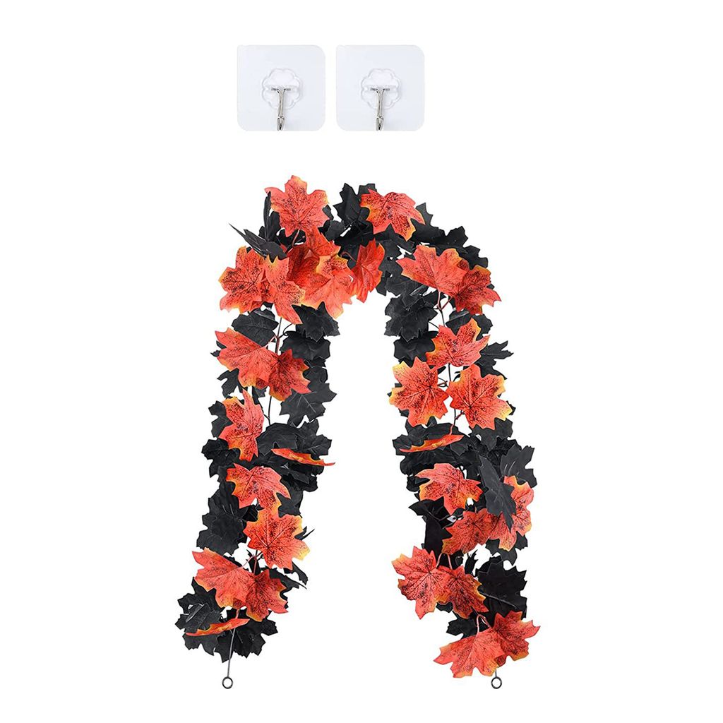 1 Set künstlicher schwarzer Ahornblatt Rattan gefälschter Ahornblatt Vine Hängende Dekorationen für Halloween Thanksgiving Home-Rot