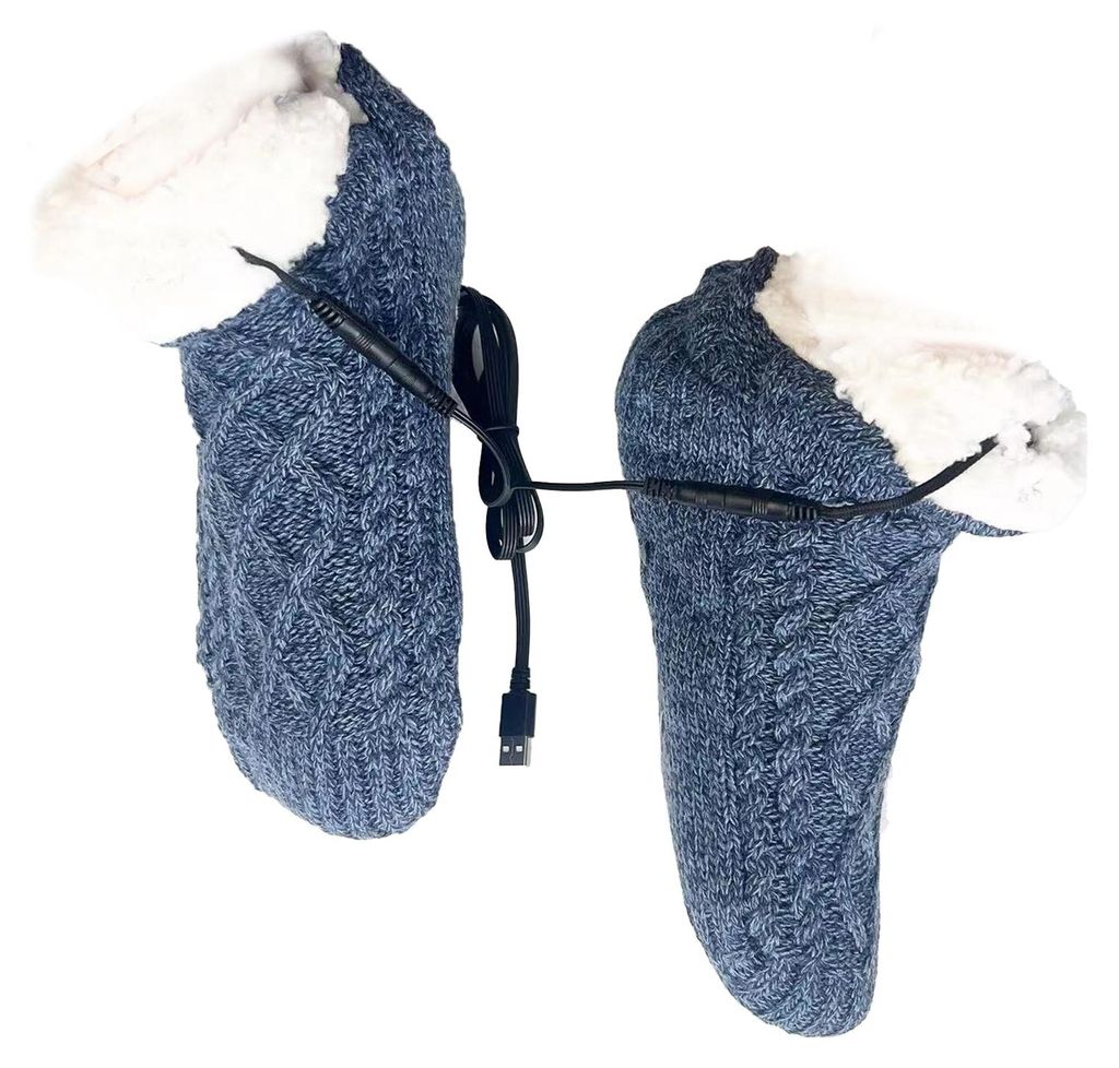 1 Paar USB-beheizbare Fleece-Socken für Damen und Herren, elektrische Strick-Heizkissen mit rutschfesten Noppen, Thermosocken für Winter und Haus...
