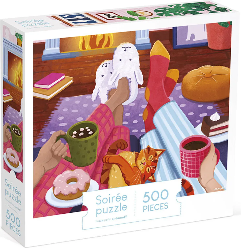 Puzzle Janod 500 pièces Soirée au coin du feu - Carton certifié FSC