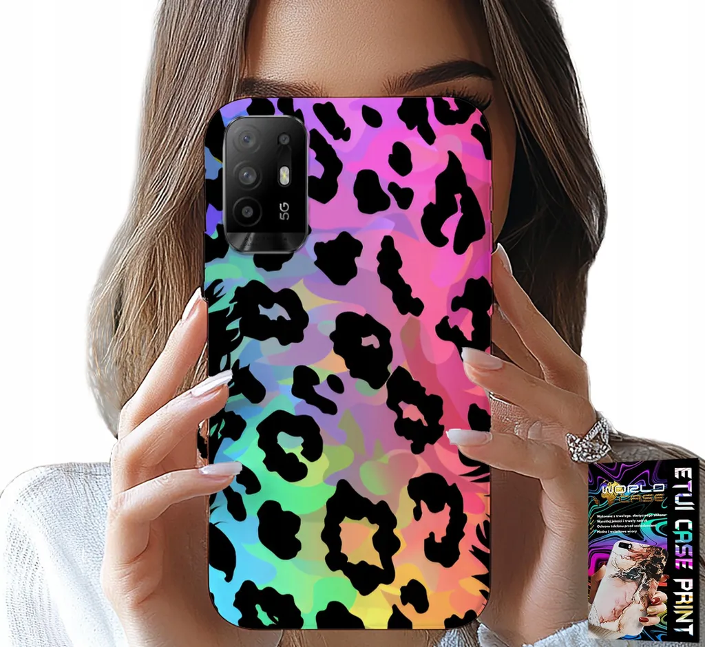 Custodia per Oppo Reno 5Z / A94 5G - Vetro posteriore colorato con stampa leopardo arcobaleno