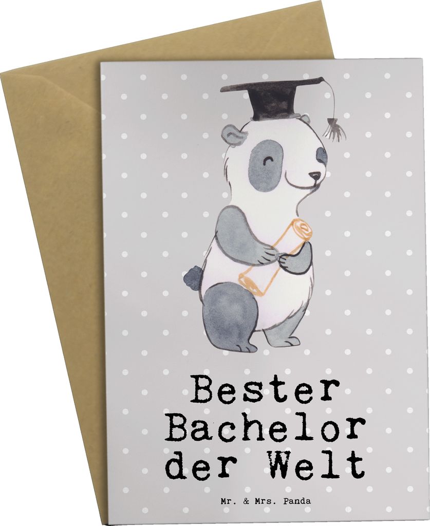 Mr. & Mrs. Panda Grußkarte Panda Bester Bachelor der Welt - Grau Pastell - Geschenk, Grußkarten, dankeskarten, Sohn, Hochschule, Abschluss, einla...