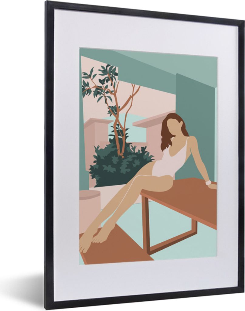 MuchoWow Gerahmtes Poster Frau - Badeanzug - Sommer 30x40 cm - Poster mit Schwarzem Bilderrahmen Wandposter Rahmen Foto Bilder - Wandposter Schla...