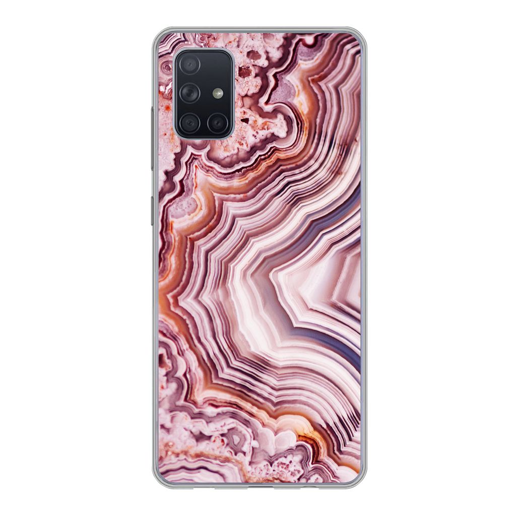 MuchoWow Handyhülle Schutzhülle Hülle für Samsung Galaxy A71 Naturstein - Rosa - Luxus Silikon Softcase Handy Hülle - Kartenbesitzer