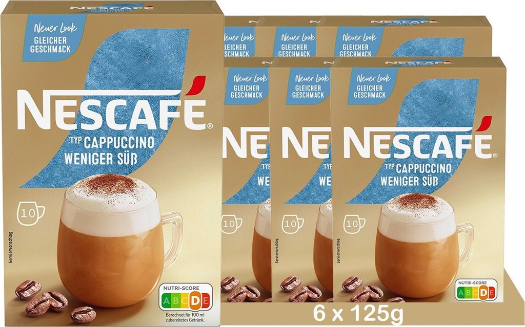 NESCAFÉ Gold Typ Cappuccino Weniger Süß Sticks, (6 x 125g)