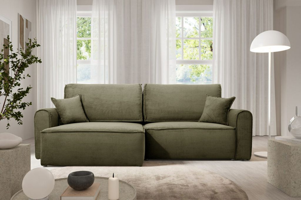 Furnisell Ecksofa L Form Cord Sofa "MARTIN", Olivgrün Produktbild 