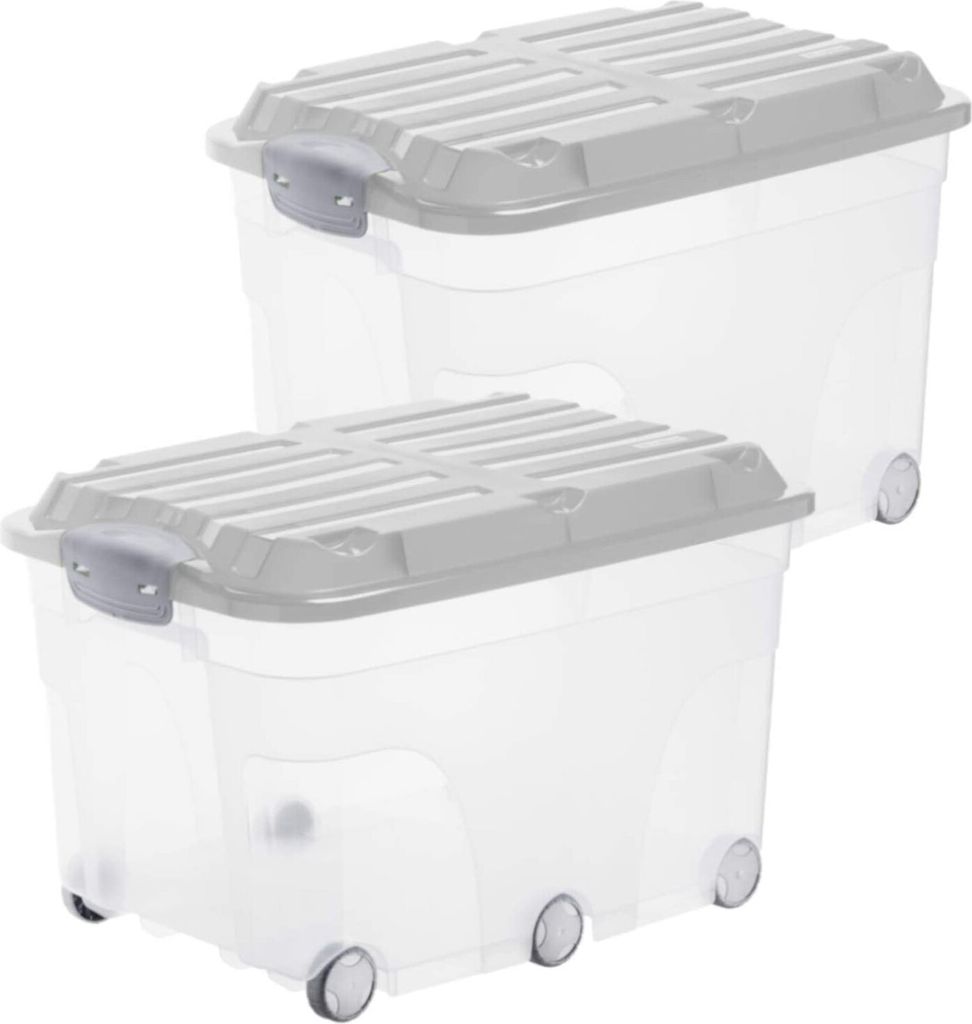 Rotho 2er Set Aufbewahrungsbox mit Rollen 57L Roller 6 - Kunststoffbox je 59,5 x 40,0 x 37,0 cm - Stapelbox mit Deckel - Boxen sicher verschliessbar