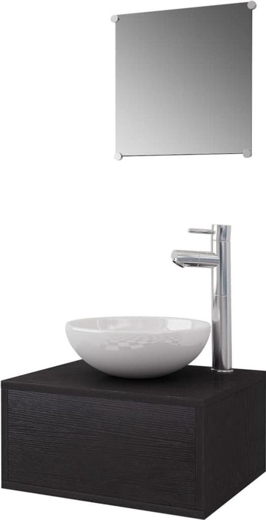 4-tlg. Badmöbel-Set mit Waschbecken und Wasserhahn Schwarz