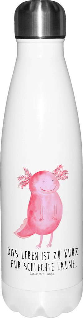 Mr. & Mrs. Panda Trinkflasche Axolotl Glücklich - Weiß - Geschenk, thermosflaschen, thermo, Lurch, trinkflaschen, Thermos, Lebensfroh, Lurche, Th...