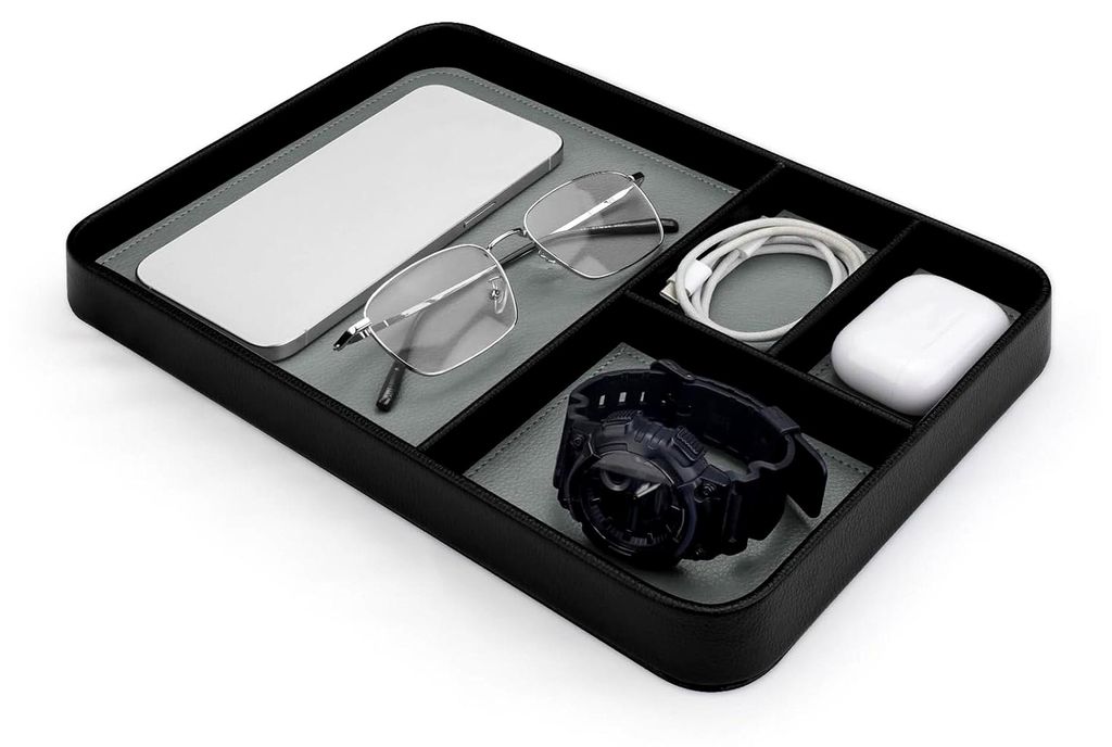 Schreibtisch-Organizer für Herren, 4 Fächer, Kunstleder, Aufbewahrung für Nachttische, Schmucktablett, Caddy für Schlüssel, Uhr, Telefon, Schm...