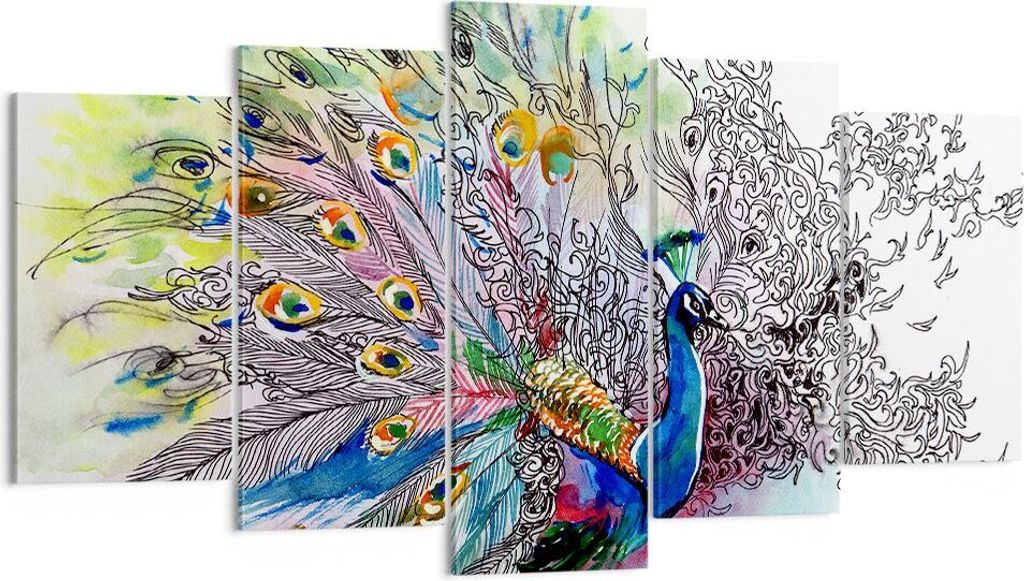 Bild auf Leinwand - Leinwandbild - Pfau Feder Farbe - 160x85cm - Wand Bild - Wanddeko - Wandbilder - Leinwanddruck - Bilder - Kunstdruck - Wanddeko...