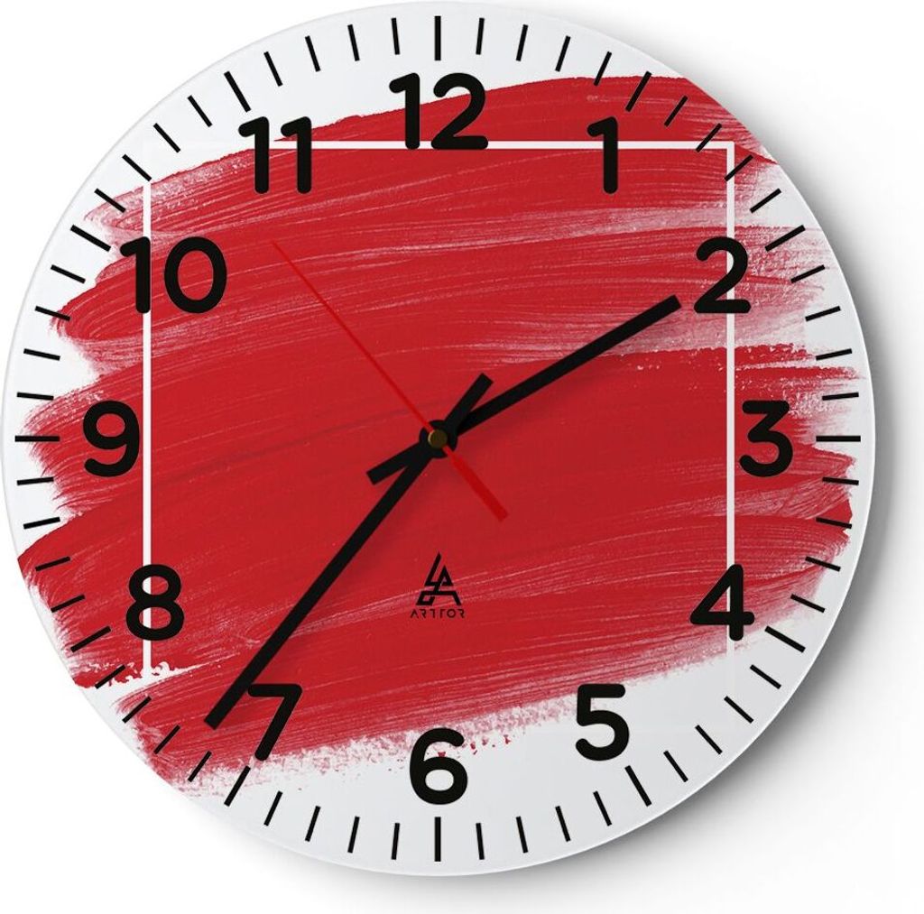 Wanduhr - Rund - Glasuhr - Rot Farben Stück - 30x30cm - Schleichendes Uhrwerk - Lautlos - zum Aufhängen bereit - Dekoration Modern - Wanddekorati...
