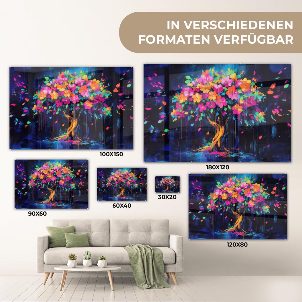 MuchoWow Glasbilder - Bilder auf Wandbild - Foto auf Glas Baum - Blumen - Magisch - Farbig 30x20 cm Wanddekoration aus Glas - Acrylglasbild - Acryl...