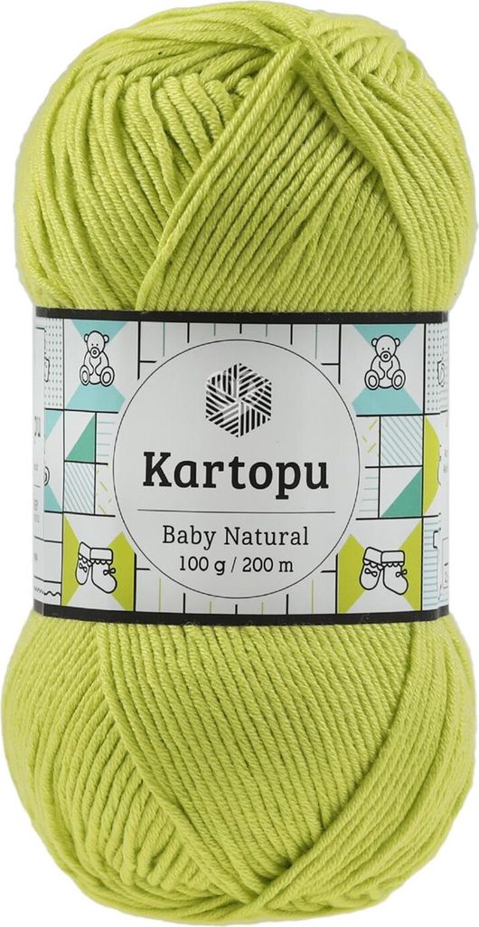 100g Kartopu Baby Natural Häkelgarn Strickgarn Wolle Acryl-Baumwolle Farbwahl, Farbe:gelbgrün