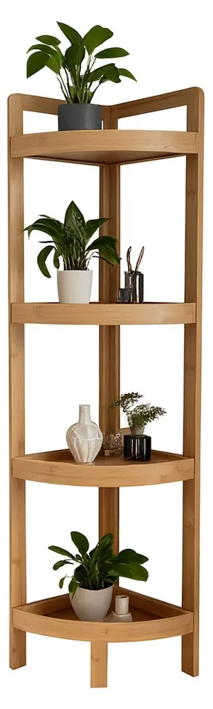 Petit meuble de rangement d'angle en bois de bambou pour plan de travail
