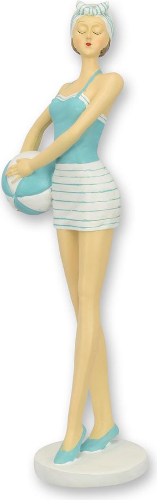 Figur Frau am Strand mit Ball Kunstharz Replikat Retro Design Dekoration