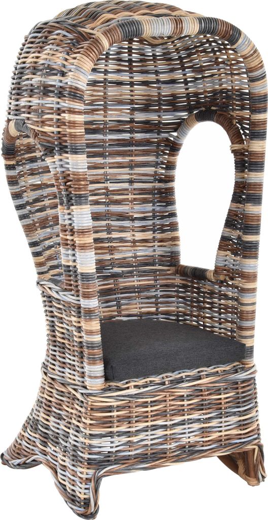 KRINES HOME Strandkorb für Kinder / Kindersessel "Beach" aus echtem Rattan, mehrfarbig